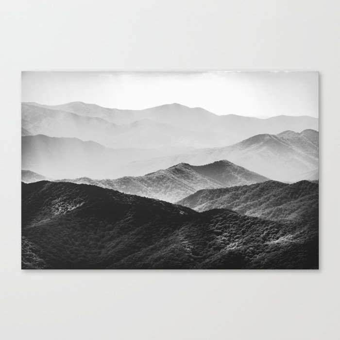 Glimpse - Black and White Mountains Landscape Nature Photography Canvas Print