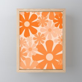 Retro 60s 70s Flowers - Vintage Style Floral Pattern Orange Framed Mini Art Print