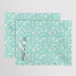 Mint Blue And White Summer Beach Elements Pattern Placemat