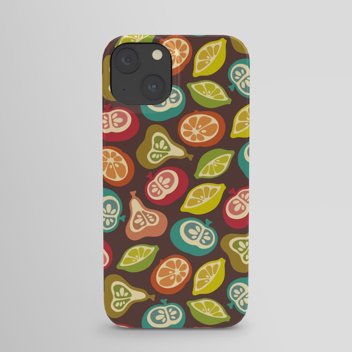 JUICY FRUITS FRESH RIPE FRUIT in RETRO MULTI-COLORS ON BROWN iPhone Case