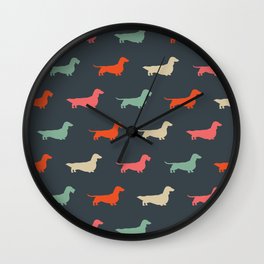 Dachshund Silhouettes | Colorful Patterned Wiener Dogs Wall Clock | Weeniedog, Doxie, Dauchsund, Longhaireddachshund, Dogs, Dachshundsilhouette, Dachshund, Sausagedog, Graphicdesign, Dogsilhouette 