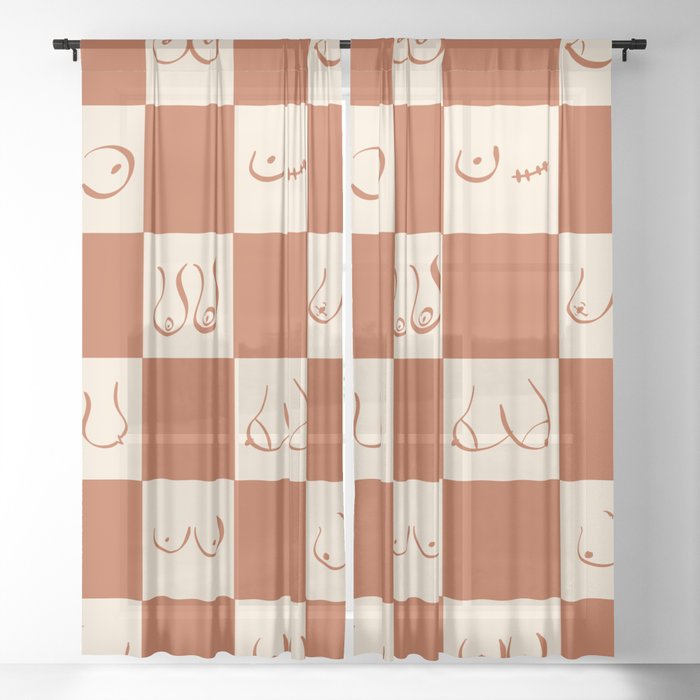 Terracotta Check Boobies Sheer Curtain
