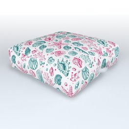 Vintage Seashell Pattern In Pastel Aqua And Pink Aesthetic Outdoor Floor Cushion