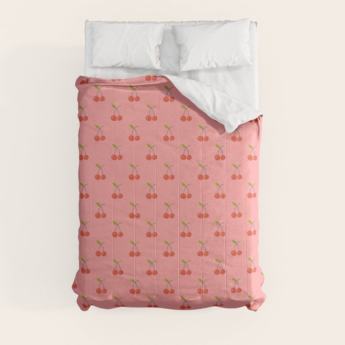 Cherry Seamless Pattern On Sweet Pink Background Comforter