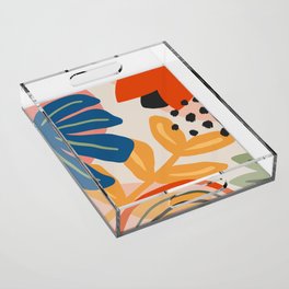 Flower Market Madrid, Abstract Retro Floral Print Acrylic Tray