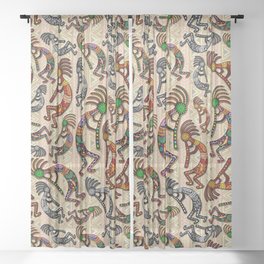 Kokopelli Rainbow Colors on Tribal Pattern  Sheer Curtain