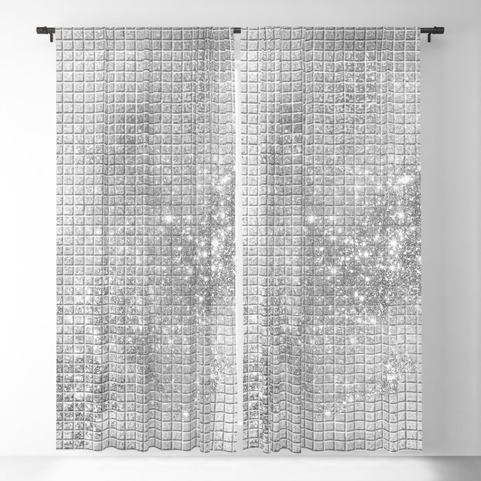 Shiny Silver Sequins, Silver Square Pattern, Shimmer Silver Pattern Blackout Curtain