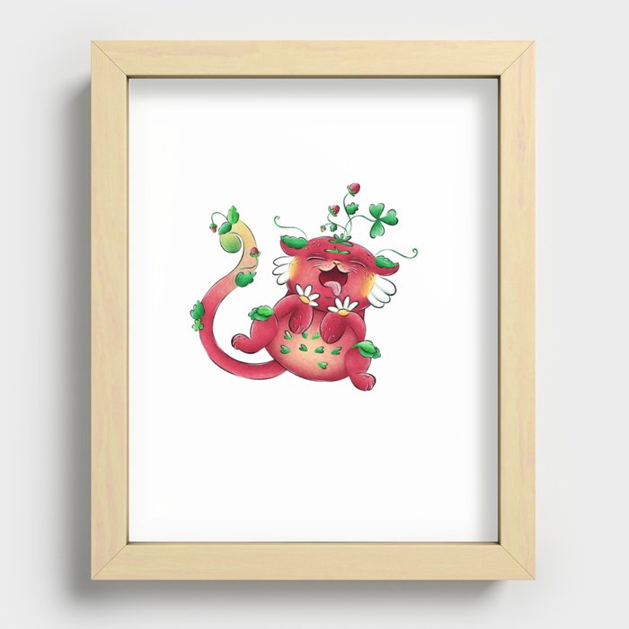 A cute digital art of unic fantasy character - keeper of strawberry beds Recessed Framed Print