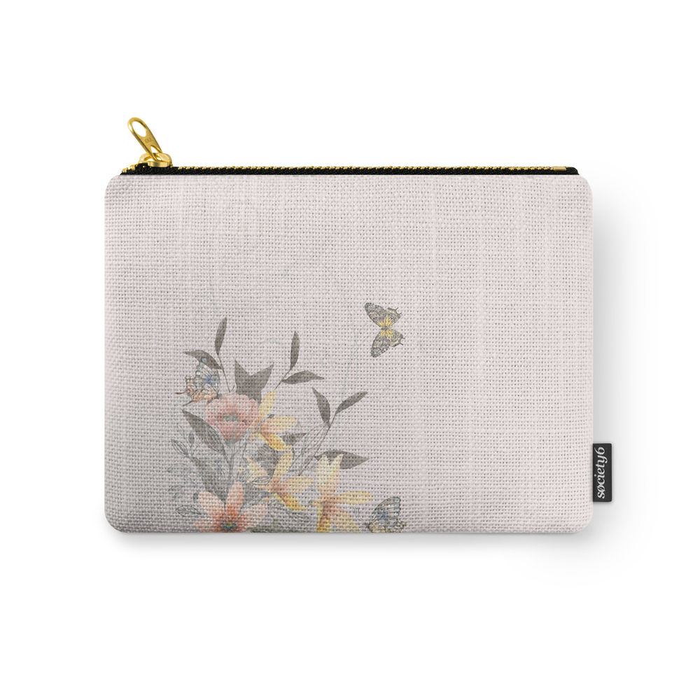 Flowers And Butterflies Carry-All Pouch by bhalena
