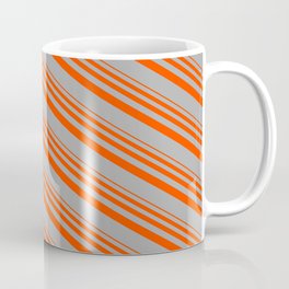 [ Thumbnail: Red & Dark Gray Colored Lined Pattern Coffee Mug ]