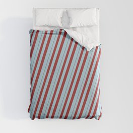 [ Thumbnail: Brown and Light Blue Colored Striped/Lined Pattern Duvet Cover ]