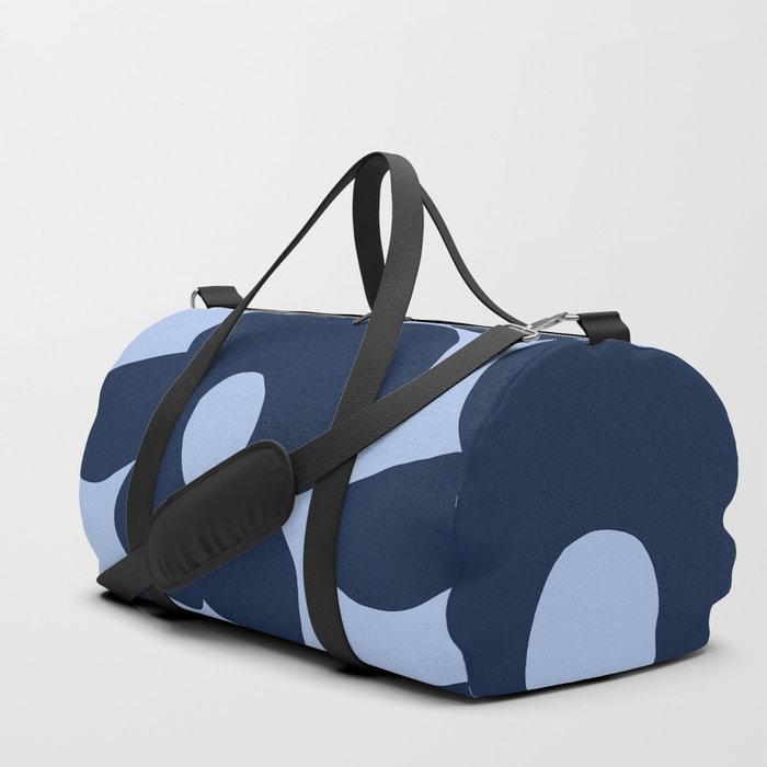 Large Dark Blue Retro Flowers Baby Blue Background #decor #society6 #buyart Duffle Bag