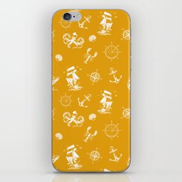 Mustard And White Silhouettes Of Vintage Nautical Pattern iPhone Skin
