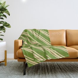[ Thumbnail: Tan and Green Colored Striped/Lined Pattern Throw Blanket ]