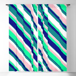 [ Thumbnail: Vibrant Pink, Green, Blue, Teal, and White Colored Striped/Lined Pattern Blackout Curtain ]