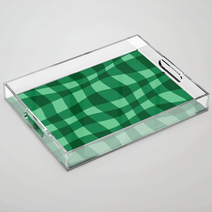 Warped Checkered Gingham Pattern (green) Acrylic Tray