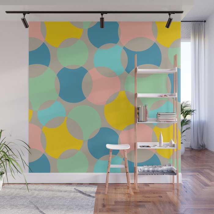 SOFT FOCUS RETRO ABSTRACT in BRIGHT MULTI-COLOURS WITH WARM GRAY Wall Mural