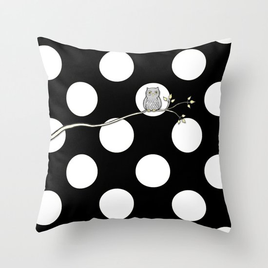 Out on a Limb - Polka Dot Owl Moon Throw Pillow