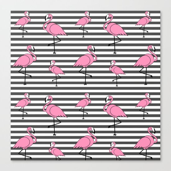 Flamingo Pattern Striped Background Canvas Print