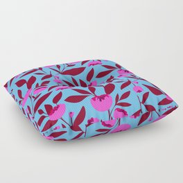 Bright pink peony flowers on blue Floor Pillow
