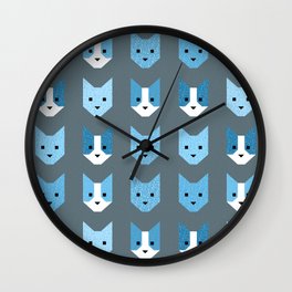 Geometric Cat Quilt // Blue Wall Clock