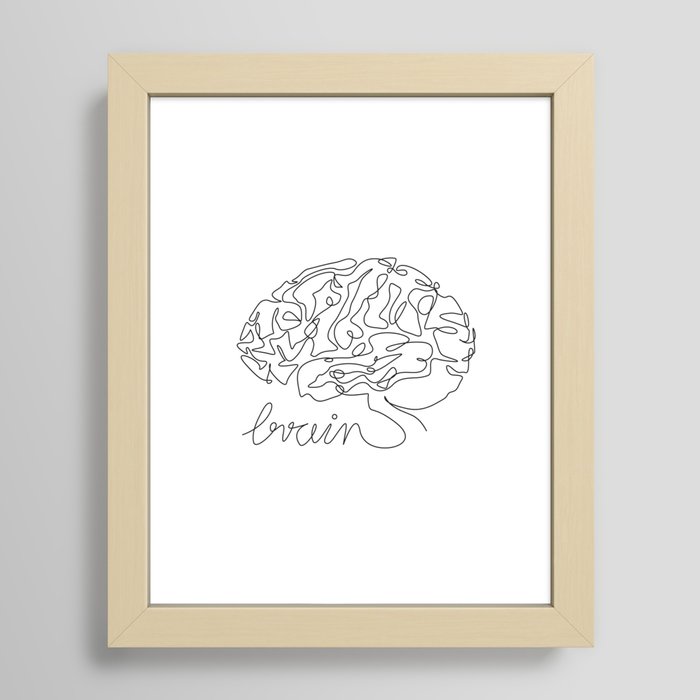 Brain one line drawing Framed Art Print by GraphicWorldGifts