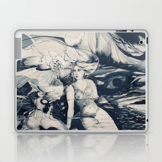 Wonderful Woman On Black And White Abstract Canvas Laptop & iPad Skin