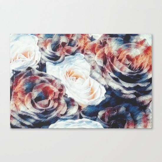 Roses print in retro drawing style watercolor digital Canvas Print