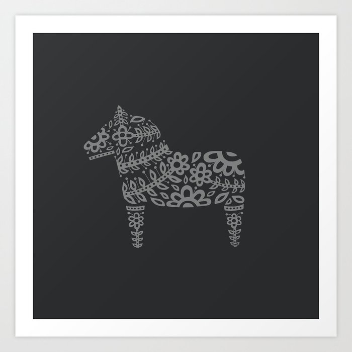 Black Dala Horse Art Print