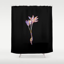 Floral Autumn Crocus Mosaic on Black Shower Curtain