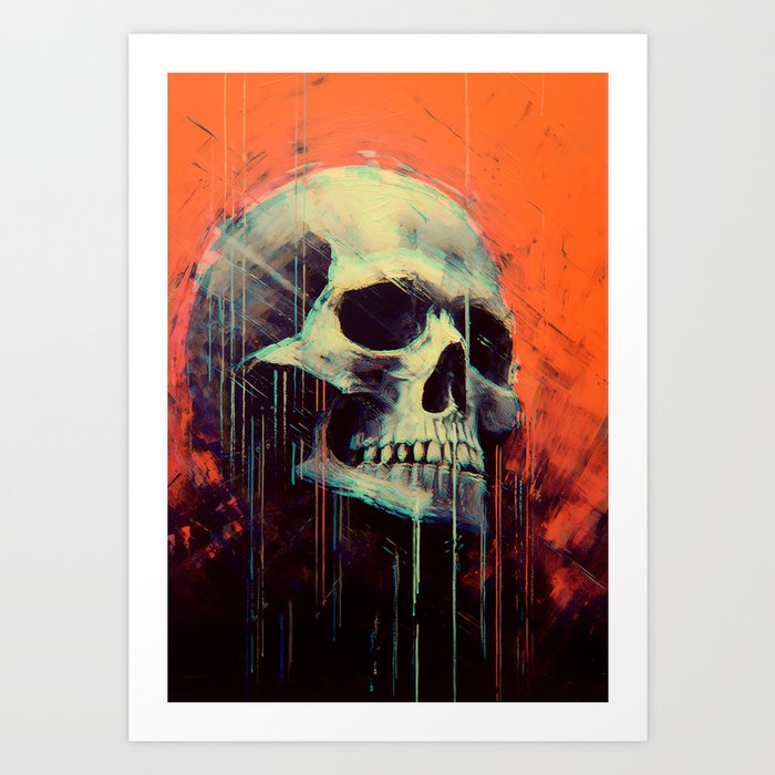 Glitch Skull Paint Art Print