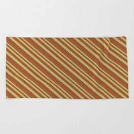[ Thumbnail: Dark Khaki & Sienna Colored Lines Pattern Beach Towel ]