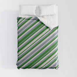 [ Thumbnail: Slate Gray, Dark Green & Light Gray Colored Striped/Lined Pattern Comforter ]