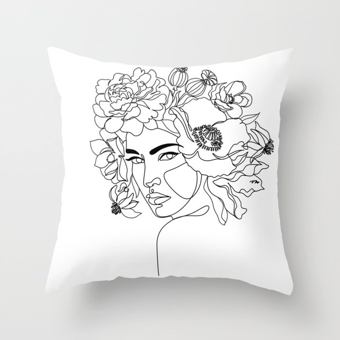 Flower Head Line Throw Pillow
