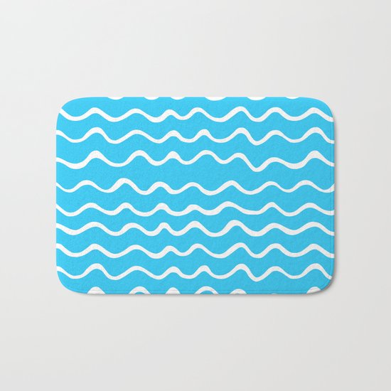 Simple aqua and white handrawn waves - for your summer on #Society6 Bath Mat
