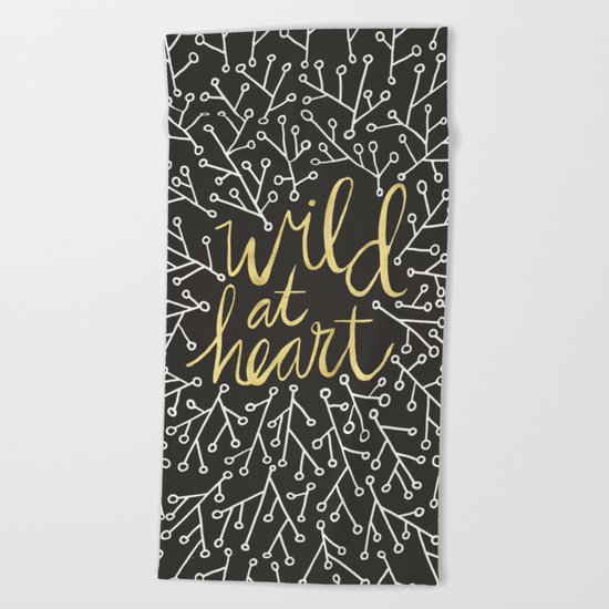 Wild at Heart – White and Gold on Black Beach Towel