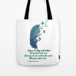 Hope Is Feathers (Emily Dickinson) Tote Bag | Poetry, Color, Birds, Wings, Colored Pencil, Hope, Graphicdesign, Birdsflying, Digital, Timeless 