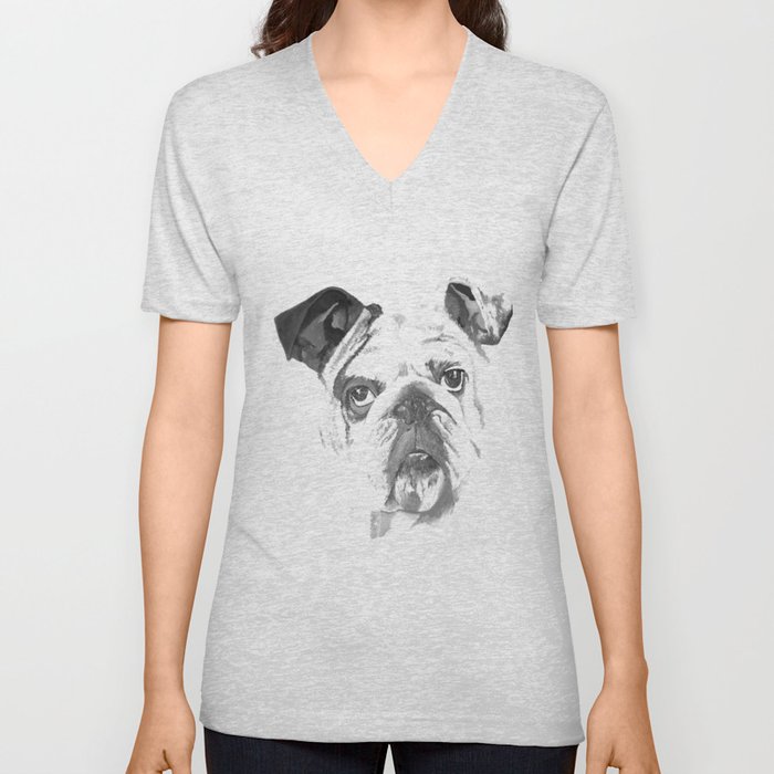 Portrait Of An American Bulldog In Black and White V Neck T Shirt