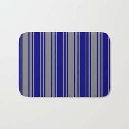 [ Thumbnail: Blue & Grey Colored Stripes/Lines Pattern Bath Mat ]