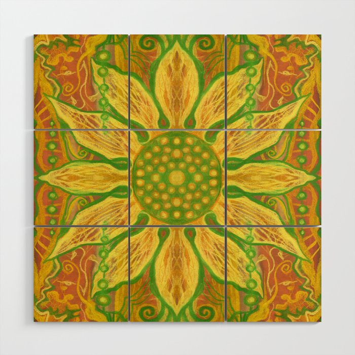 Sun Flower, Sunflower, Bohemian Floral Mandala Pattern Wood Wall Art