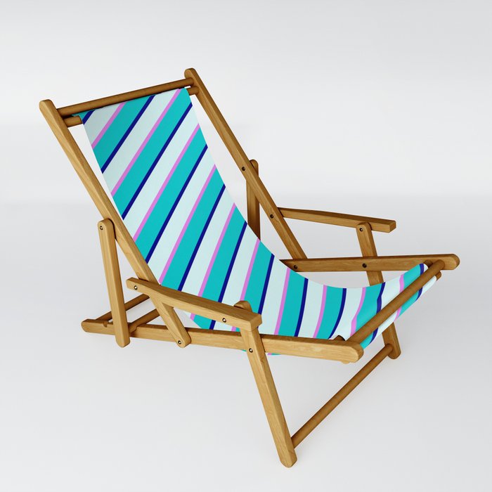 Violet, Dark Turquoise, Dark Blue, and Light Cyan Colored Striped/Lined Pattern Sling Chair