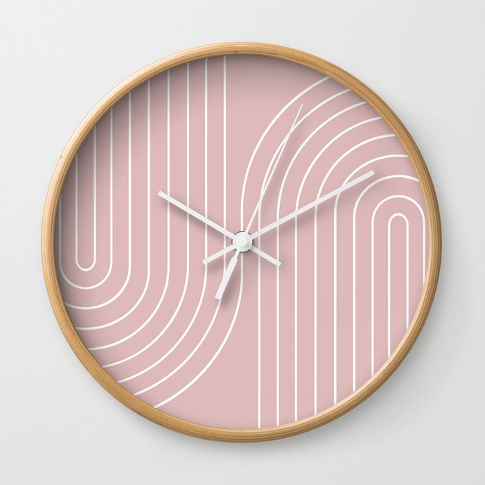 Minimal Line Curvature LXX Blush Pink Mid Century Modern Arch Abstract Wall Clock