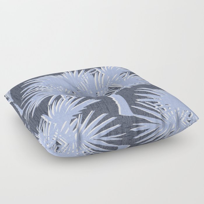 Retro Tropical Palm Trees Denim Blue and Navy Floor Pillow