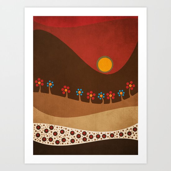Circular landscape & flowers Art Print