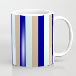 [ Thumbnail: Tan, Dark Blue & Light Cyan Colored Lines Pattern Coffee Mug ]