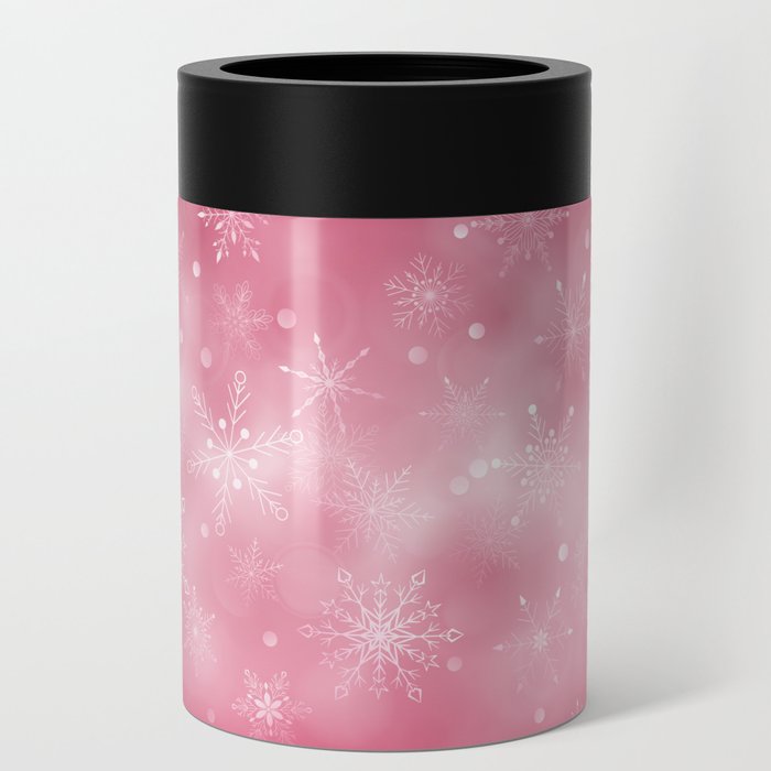 Pink Christmas Snowflakes Bokeh Winter Can Cooler