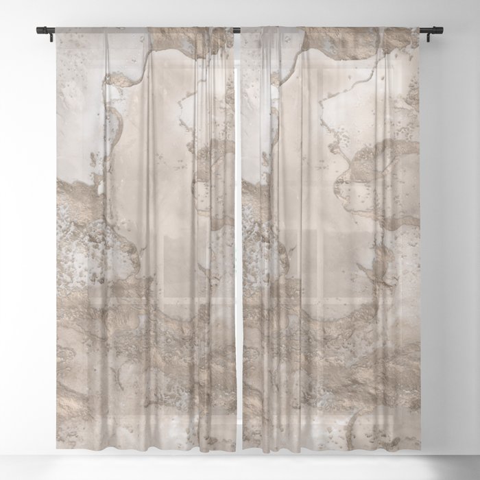 Taupe marble and gold abstract Sheer Curtain