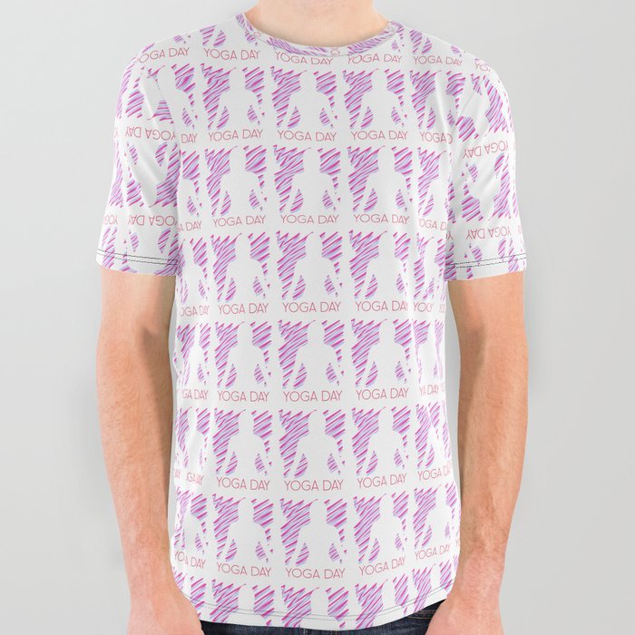 International yoga day scribbled art yoga pose in pink	 All Over Graphic Tee