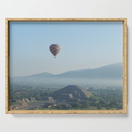 Mexico Photography - Hot Air Balloon Flying Over Beautiful Nature Serving Tray
