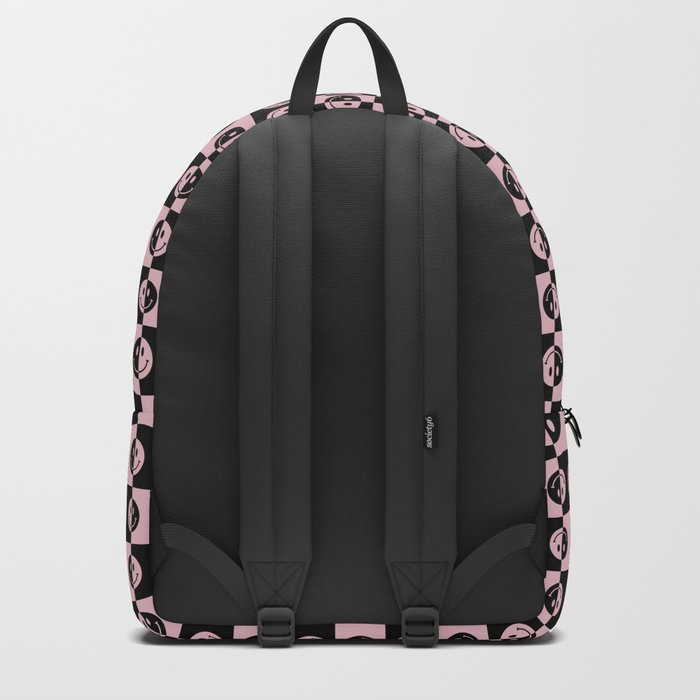 Medium - Happy Face Checkered 50/50 - Pink & Black Backpack